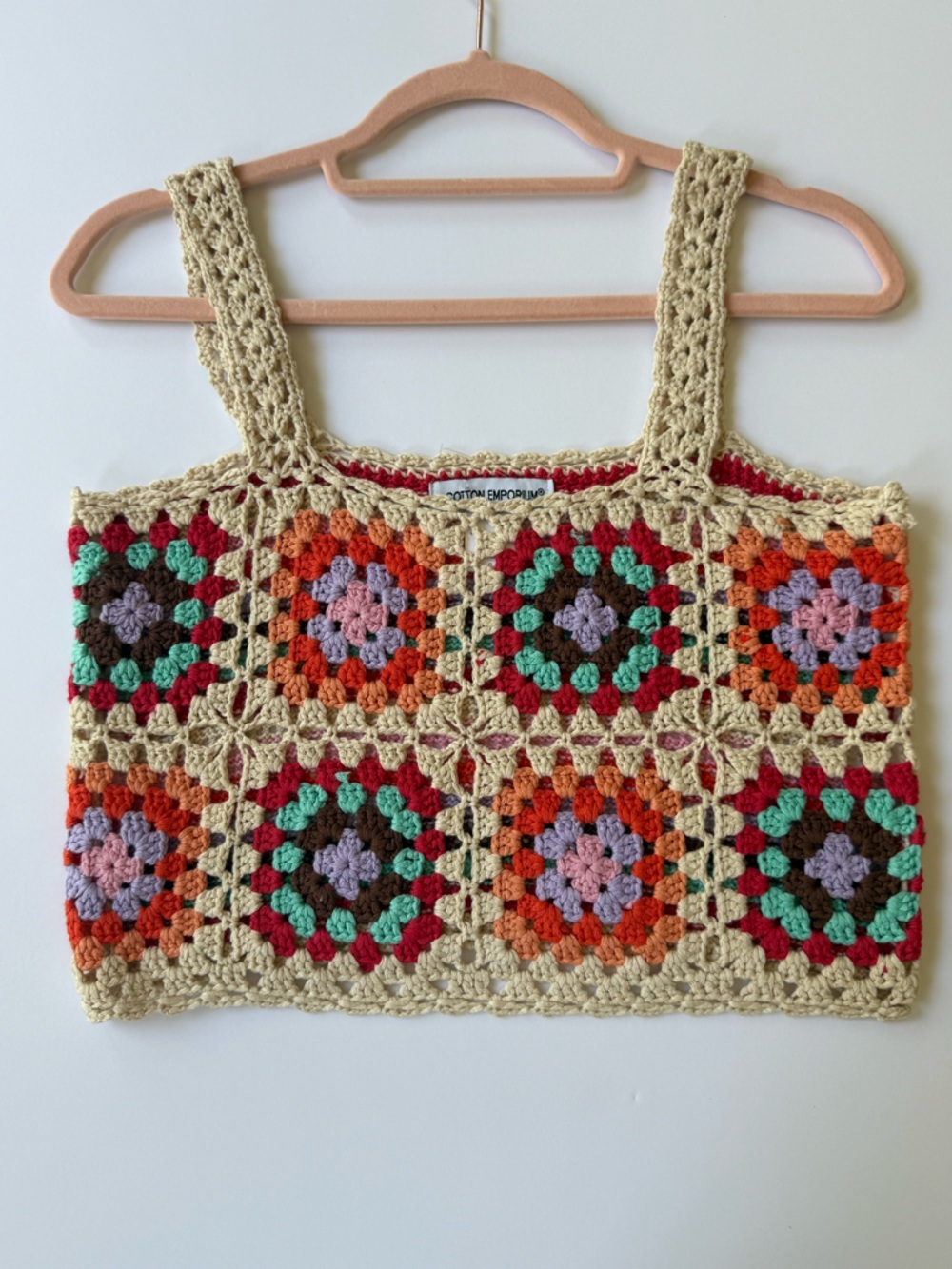Cotton Emporium Crochet Tank Top - Cream, Red, Orange, Green, Purple small